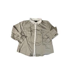 Lane Bryant Shirt Beige w/ White Collar & Button Cover Great Cond. - Size 26